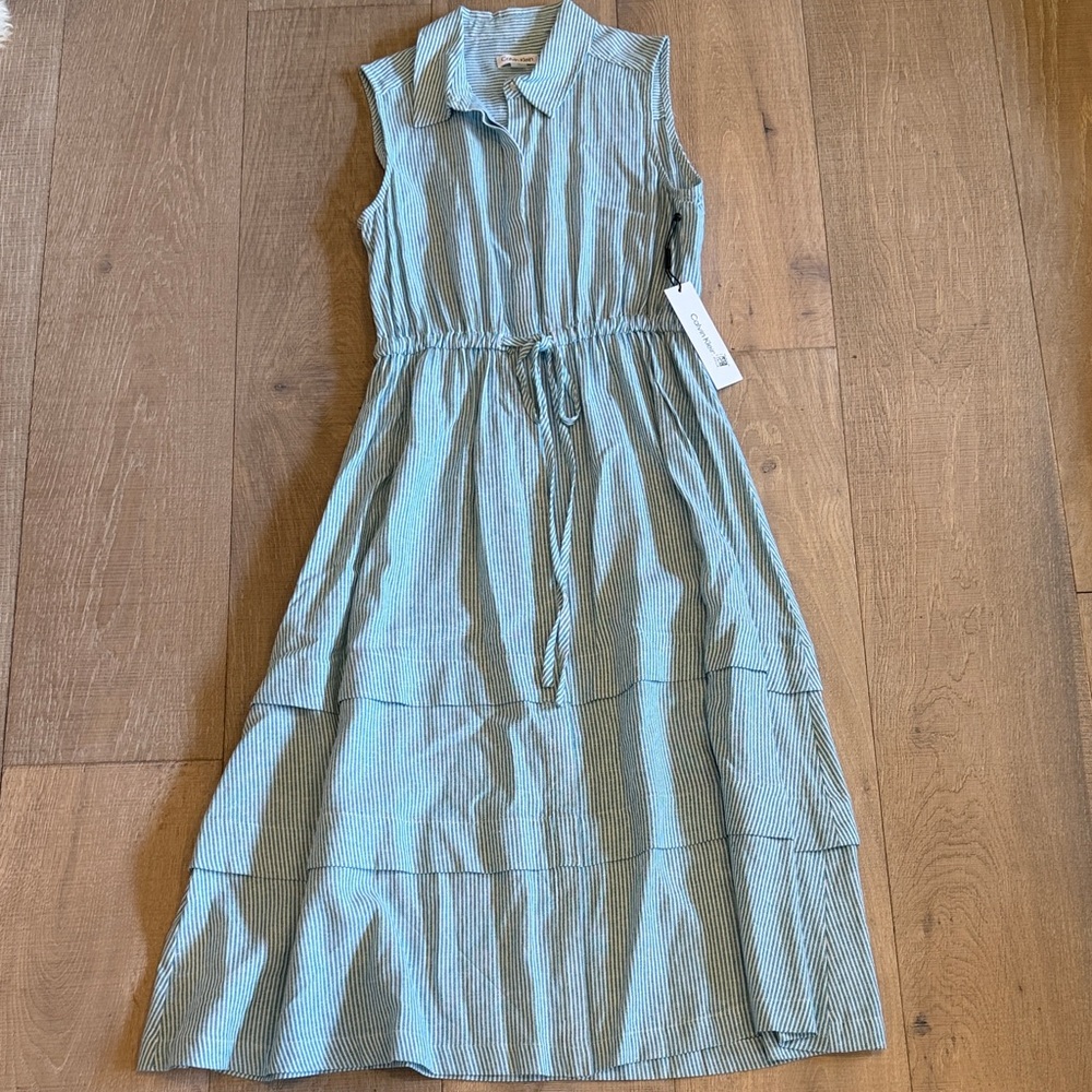 Calvin Klein Sleeveless Green Striped Midi Dress